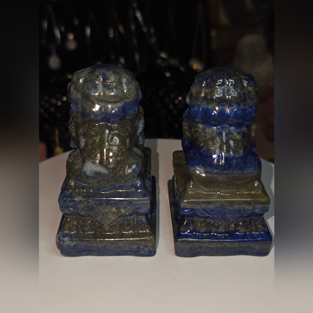 Lapis lazuli Crystal Chinese Foo Dog Carving Set - Picture 4 of 11